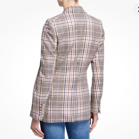 New Veronica Beard FULLER CHECK SINGLE-BUTTON DICKEY JACKET Cream Blue/ Rose Sz2 - Picture 7 of 16